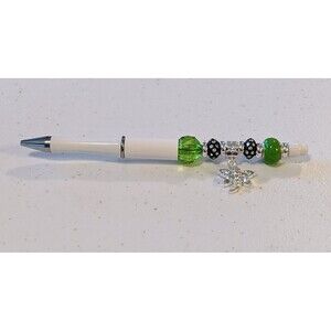 Beaded Pen - Green, Black with Dangle, Beaded, Gift Idea